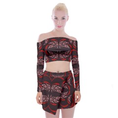 Floral Folk Damask Pattern Fantasy Flowers Floral Geometric Fantasy Off Shoulder Top With Mini Skirt Set by Eskimos