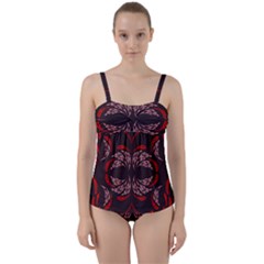 Floral Folk Damask Pattern Fantasy Flowers Floral Geometric Fantasy Twist Front Tankini Set by Eskimos