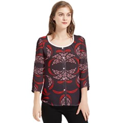 Floral Folk Damask Pattern Fantasy Flowers Floral Geometric Fantasy Chiffon Quarter Sleeve Blouse by Eskimos