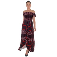 Floral Folk Damask Pattern Fantasy Flowers Floral Geometric Fantasy Off Shoulder Open Front Chiffon Dress by Eskimos