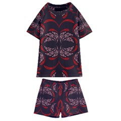 Floral Folk Damask Pattern Fantasy Flowers Floral Geometric Fantasy Kids  Swim Tee And Shorts Set by Eskimos