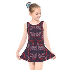 Floral Folk Damask Pattern Fantasy Flowers Floral Geometric Fantasy Kids  Skater Dress Swimsuit by Eskimos