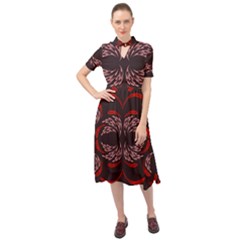 Floral Folk Damask Pattern Fantasy Flowers Floral Geometric Fantasy Keyhole Neckline Chiffon Dress by Eskimos