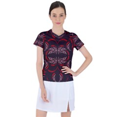 Floral Folk Damask Pattern Fantasy Flowers Floral Geometric Fantasy Women s Sports Top by Eskimos