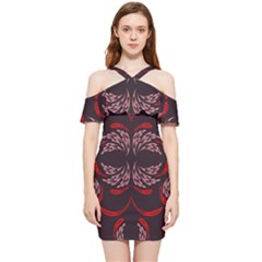 Floral Folk Damask Pattern Fantasy Flowers Floral Geometric Fantasy Shoulder Frill Bodycon Summer Dress by Eskimos