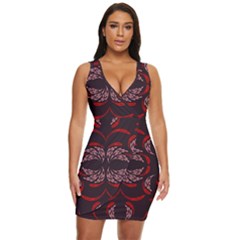 Floral Folk Damask Pattern Fantasy Flowers Floral Geometric Fantasy Draped Bodycon Dress