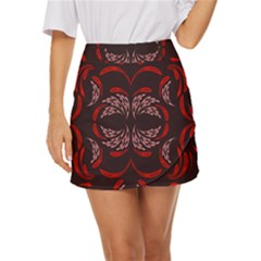 Floral Folk Damask Pattern Fantasy Flowers Floral Geometric Fantasy Mini Front Wrap Skirt