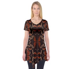 Floral Folk Damask Pattern Fantasy Flowers Floral Geometric Fantasy Short Sleeve Tunic  by Eskimos