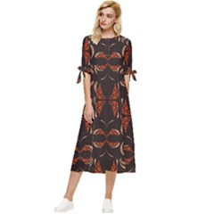 Floral Folk Damask Pattern Fantasy Flowers Floral Geometric Fantasy Bow Sleeve Chiffon Midi Dress by Eskimos