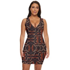 Floral Folk Damask Pattern Fantasy Flowers Floral Geometric Fantasy Draped Bodycon Dress