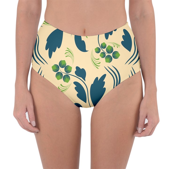 Folk flowers print Floral pattern Ethnic art Reversible High-Waist Bikini Bottoms