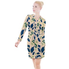 Folk Flowers Print Floral Pattern Ethnic Art Button Long Sleeve Dress by Eskimos