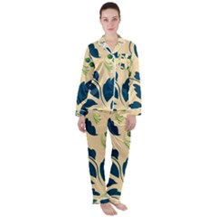 Folk Flowers Print Floral Pattern Ethnic Art Satin Long Sleeve Pajamas Set by Eskimos