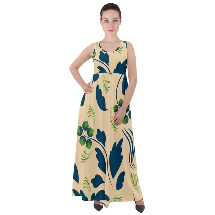 Folk flowers print Floral pattern Ethnic art Empire Waist Velour Maxi Dress