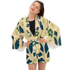 Folk Flowers Print Floral Pattern Ethnic Art Long Sleeve Kimono by Eskimos