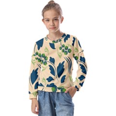 Folk Flowers Print Floral Pattern Ethnic Art Kids  Long Sleeve Tee With Frill 