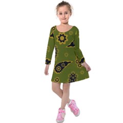 Floral Pattern Paisley Style Paisley Print  Doodle Background Kids  Long Sleeve Velvet Dress by Eskimos