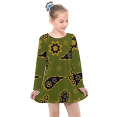 Floral Pattern Paisley Style Paisley Print  Doodle Background Kids  Long Sleeve Dress by Eskimos