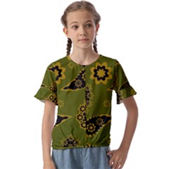 Floral Pattern Paisley Style Paisley Print  Doodle Background Kids  Cuff Sleeve Scrunch Bottom Tee