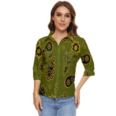 Floral Pattern Paisley Style Paisley Print  Doodle Background Women s Quarter Sleeve Pocket Shirt