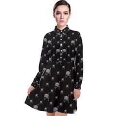 Grey And Black Alien Dancing Girls Drawing Pattern Long Sleeve Chiffon Shirt Dress by dflcprintsclothing