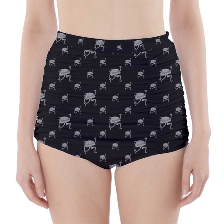 Grey And Black Alien Dancing Girls Drawing Pattern High-Waisted Bikini Bottoms