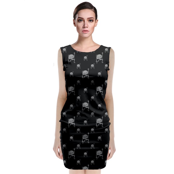 Grey And Black Alien Dancing Girls Drawing Pattern Classic Sleeveless Midi Dress