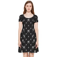 Grey And Black Alien Dancing Girls Drawing Pattern Inside Out Cap Sleeve Dress by dflcprintsclothing