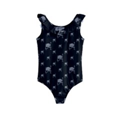 Grey And Black Alien Dancing Girls Drawing Pattern Kids  Frill Swimsuit by dflcprintsclothing