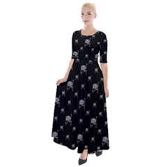 Grey And Black Alien Dancing Girls Drawing Pattern Half Sleeves Maxi Dress by dflcprintsclothing