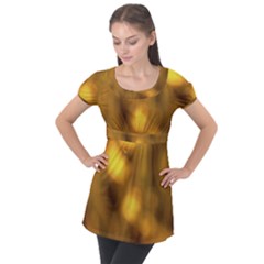 Orange Vibrant Abstract Puff Sleeve Tunic Top by DimitriosArt