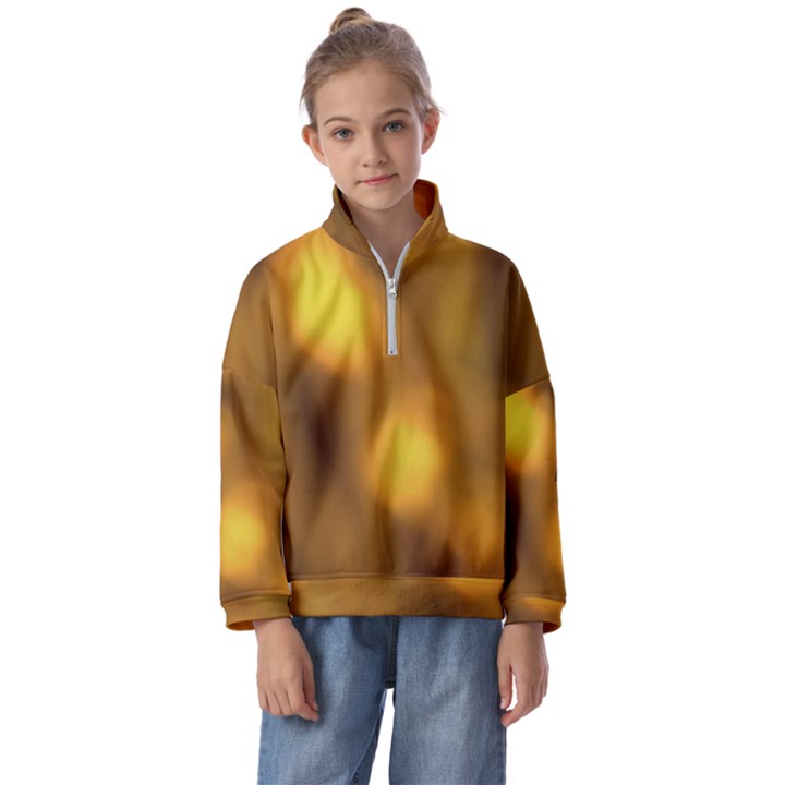 Orange Vibrant Abstract Kids  Half Zip Hoodie