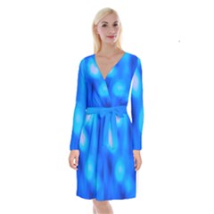 Blue Vibrant Abstract Long Sleeve Velvet Front Wrap Dress by DimitriosArt