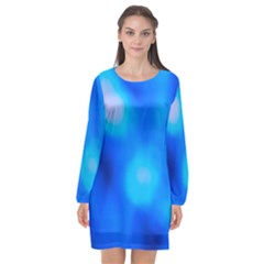 Blue Vibrant Abstract Long Sleeve Chiffon Shift Dress  by DimitriosArt