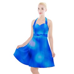 Blue Vibrant Abstract Halter Party Swing Dress 