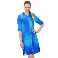 Blue Vibrant Abstract Long Sleeve Mini Shirt Dress by DimitriosArt