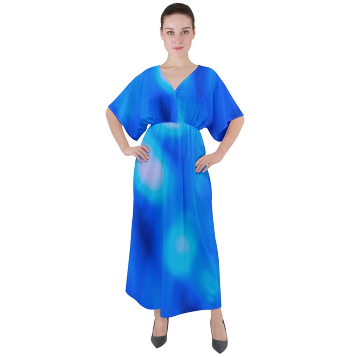 Blue Vibrant Abstract V-Neck Boho Style Maxi Dress