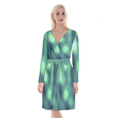 Green Vibrant Abstract Long Sleeve Velvet Front Wrap Dress by DimitriosArt