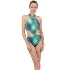 Green Vibrant Abstract Halter Side Cut Swimsuit by DimitriosArt