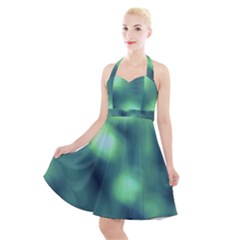 Green Vibrant Abstract Halter Party Swing Dress  by DimitriosArt