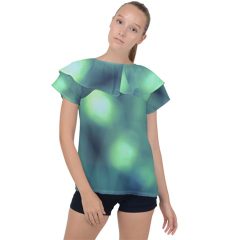 Green Vibrant Abstract Ruffle Collar Chiffon Blouse by DimitriosArt