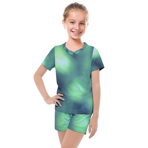 Green Vibrant Abstract Kids  Mesh Tee And Shorts Set by DimitriosArt