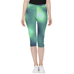 Green Vibrant Abstract Inside Out Lightweight Velour Capri Leggings 