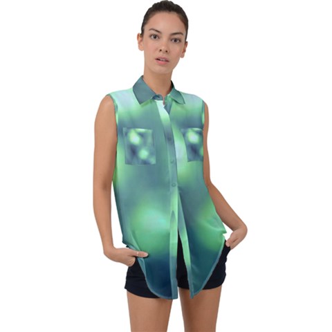 Green Vibrant Abstract Sleeveless Chiffon Button Shirt by DimitriosArt