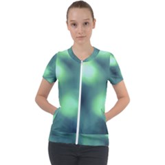 Green Vibrant Abstract Short Sleeve Zip Up Jacket