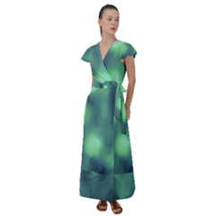 Green Vibrant Abstract Flutter Sleeve Maxi Dress