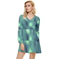 Green Vibrant Abstract Tiered Long Sleeve Mini Dress