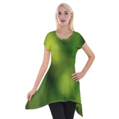 Green Vibrant Abstract No3 Short Sleeve Side Drop Tunic by DimitriosArt