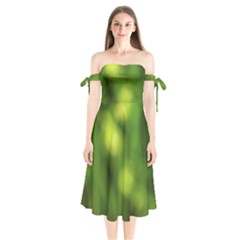 Green Vibrant Abstract No3 Shoulder Tie Bardot Midi Dress by DimitriosArt