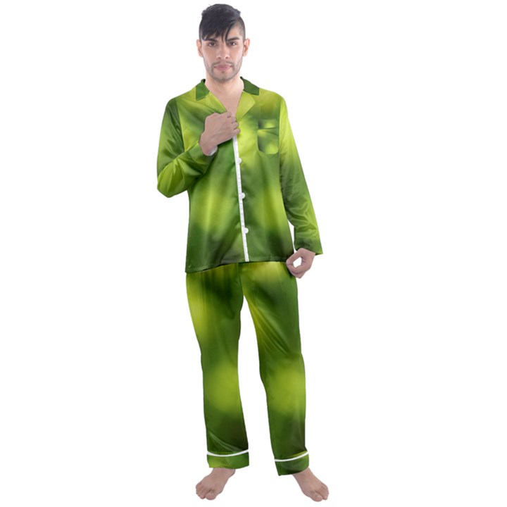 Green Vibrant Abstract No3 Men s Long Sleeve Satin Pajamas Set